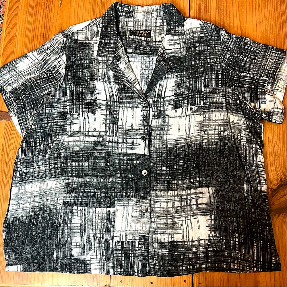 Jams World Vintage Button Down Camp Shirt Black Grey White 2X Relaxed Hawaiian